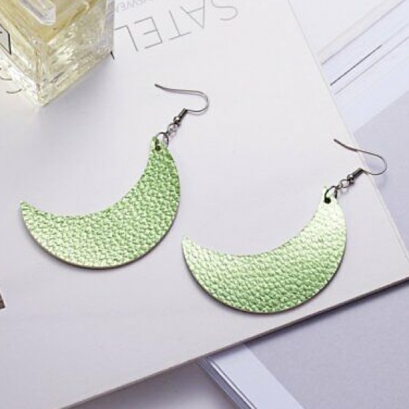 Moon Dangle Earrings - Green